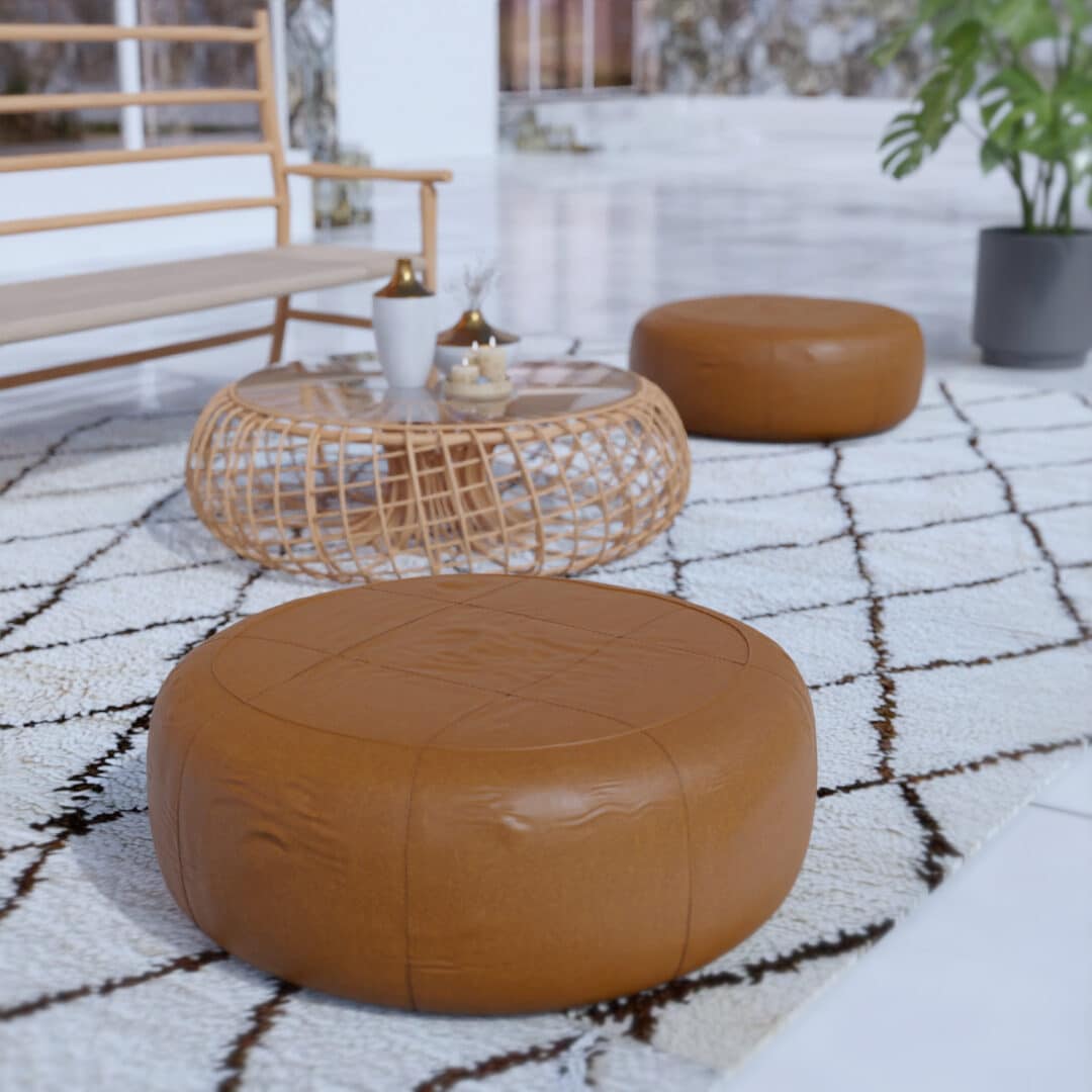 Tan square moroccan pouf