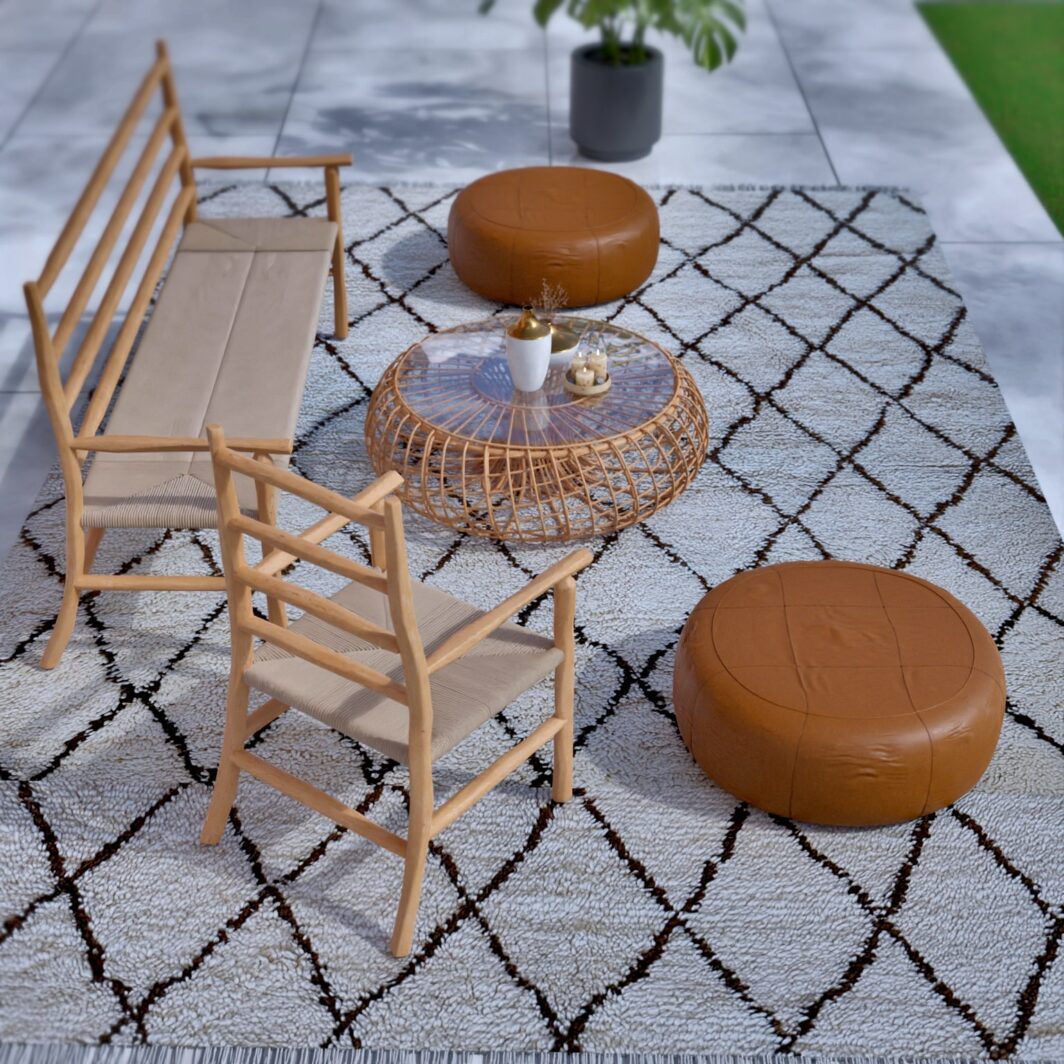 pouf rond en cuir marocain marron