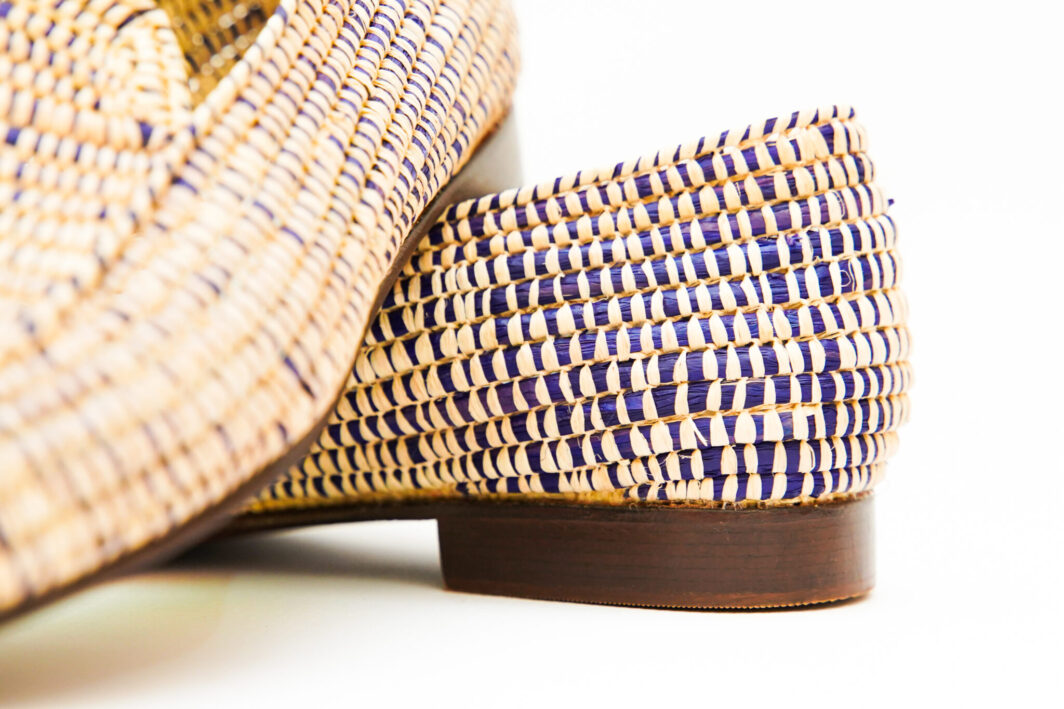 Handmade Moroccan Men’s Loafers – Purple and Beige Woven Design