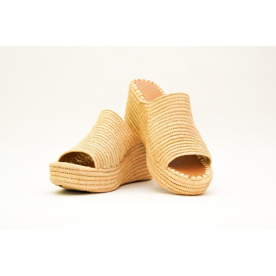 Sandali con zeppa in paglia marocchina fatti a mano - Beige naturale con un comfort elevato