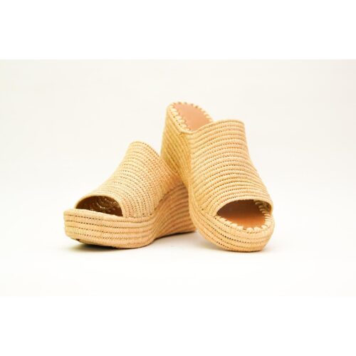 Sandalias de cuña de paja marroquíes hechas a mano - Beige natural con confort elevado