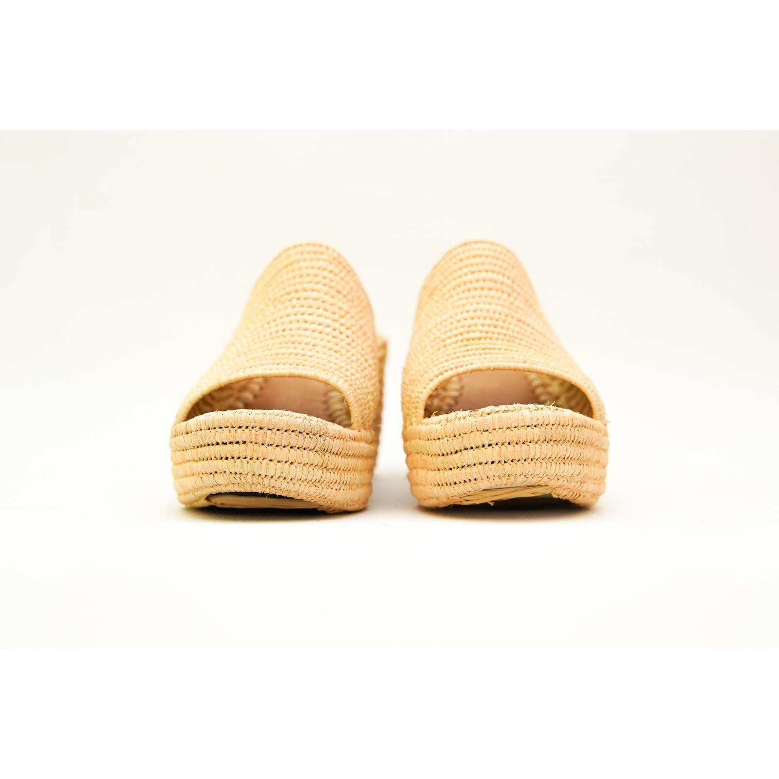 Handmade Moroccan Straw Wedge Sandals – Front View