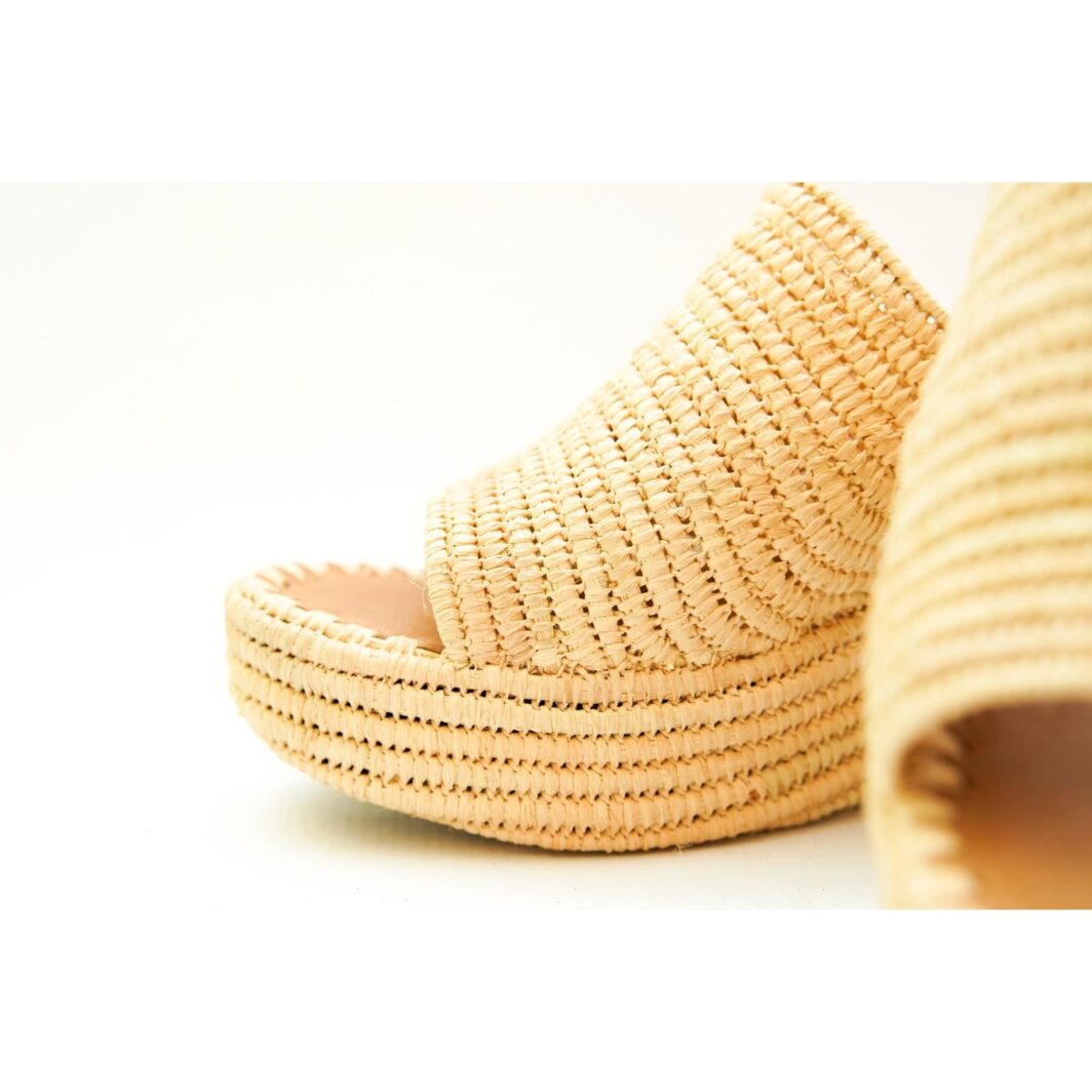 Sandalias de cuña de paja marroquíes hechas a mano - Beige natural con confort elevado