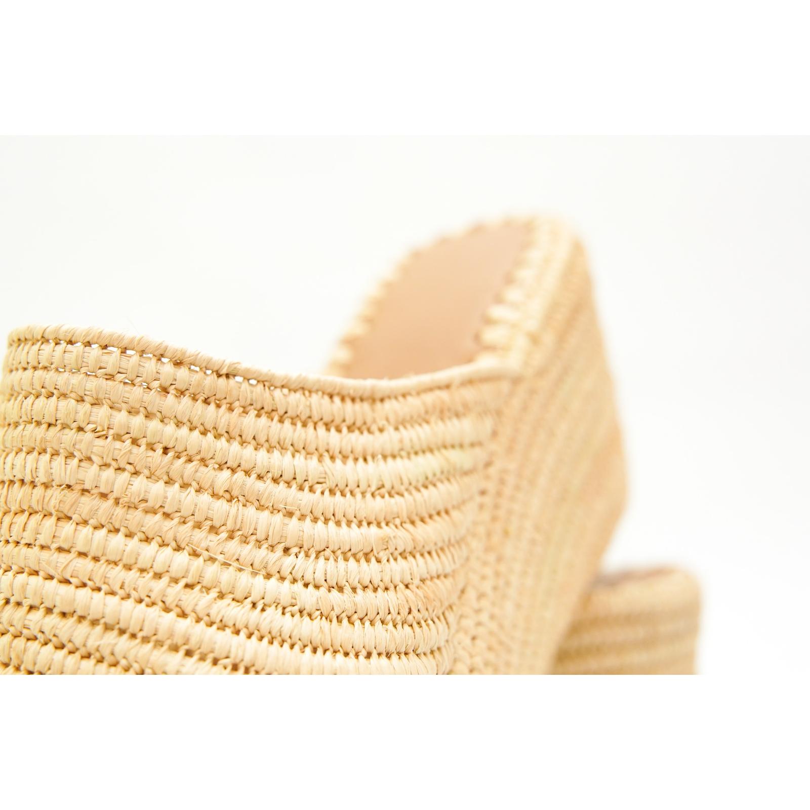 Handmade Moroccan Straw Wedge Sandals – Side View