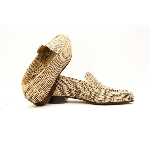 Handmade Moroccan Men’s Loafers – Black and Beige Woven Design with Leather Lining
