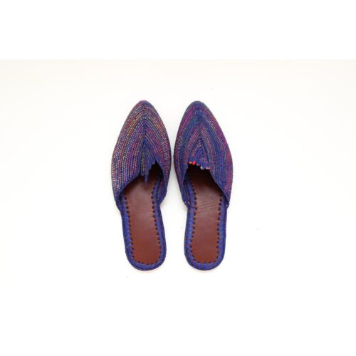 Handmade Moroccan Purple Straw Sandals with Decorative Knot – Elegant and Unique