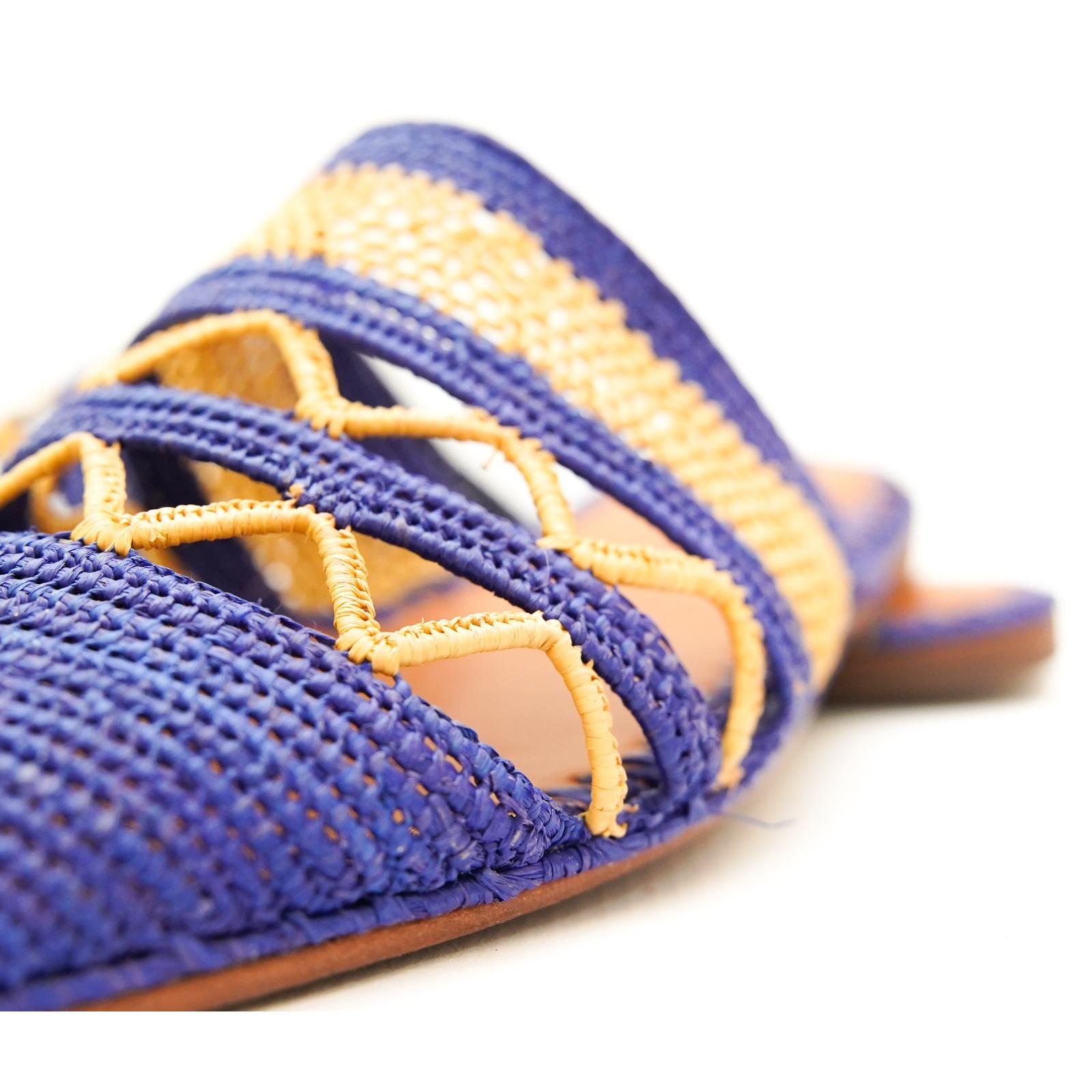 Handmade Moroccan Beige and Purple Straw Sandals