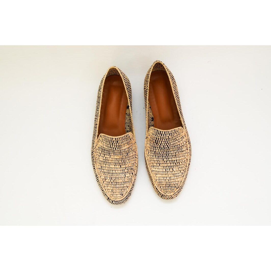 Handgefertigte marokkanische Loafers für Männer - Lila und Beige gewebtes Design mit Lederfutter