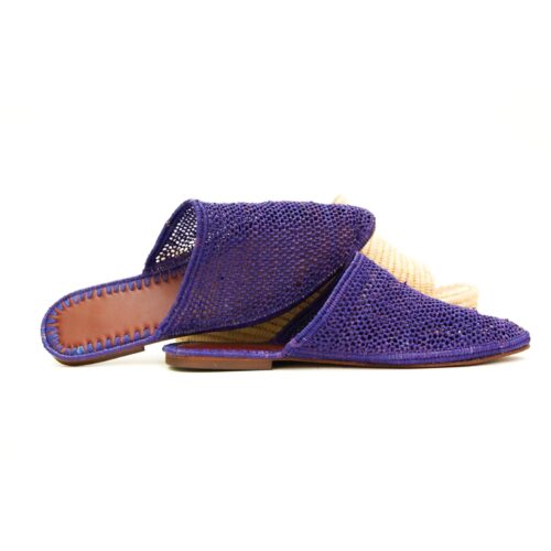 Sandalias de paja marroquíes hechas a mano de color morado - Ligeras y elegantes