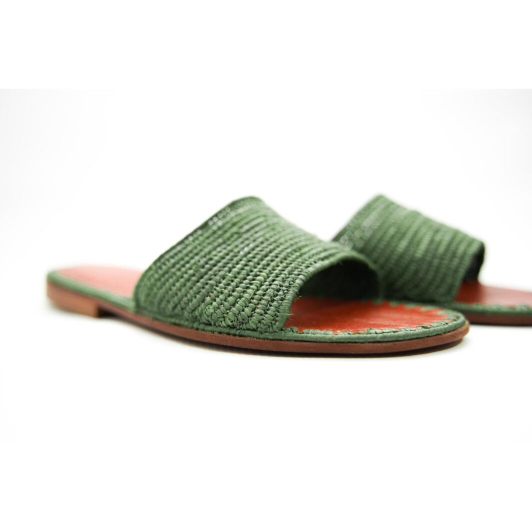 Handmade Moroccan Green Straw Sandals – Bold and Comfortable