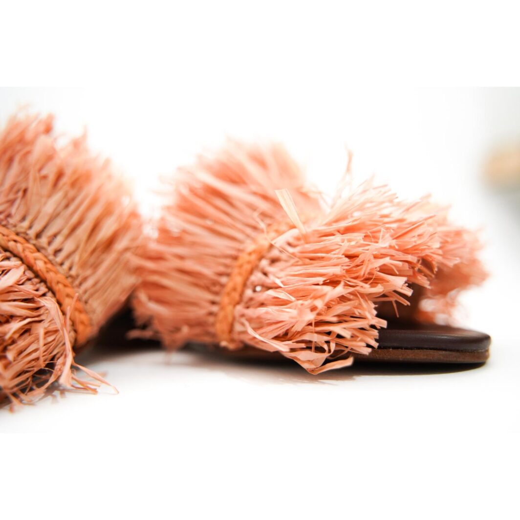 Handmade Moroccan Raffia Sandals in Peach – Unique and Stylish