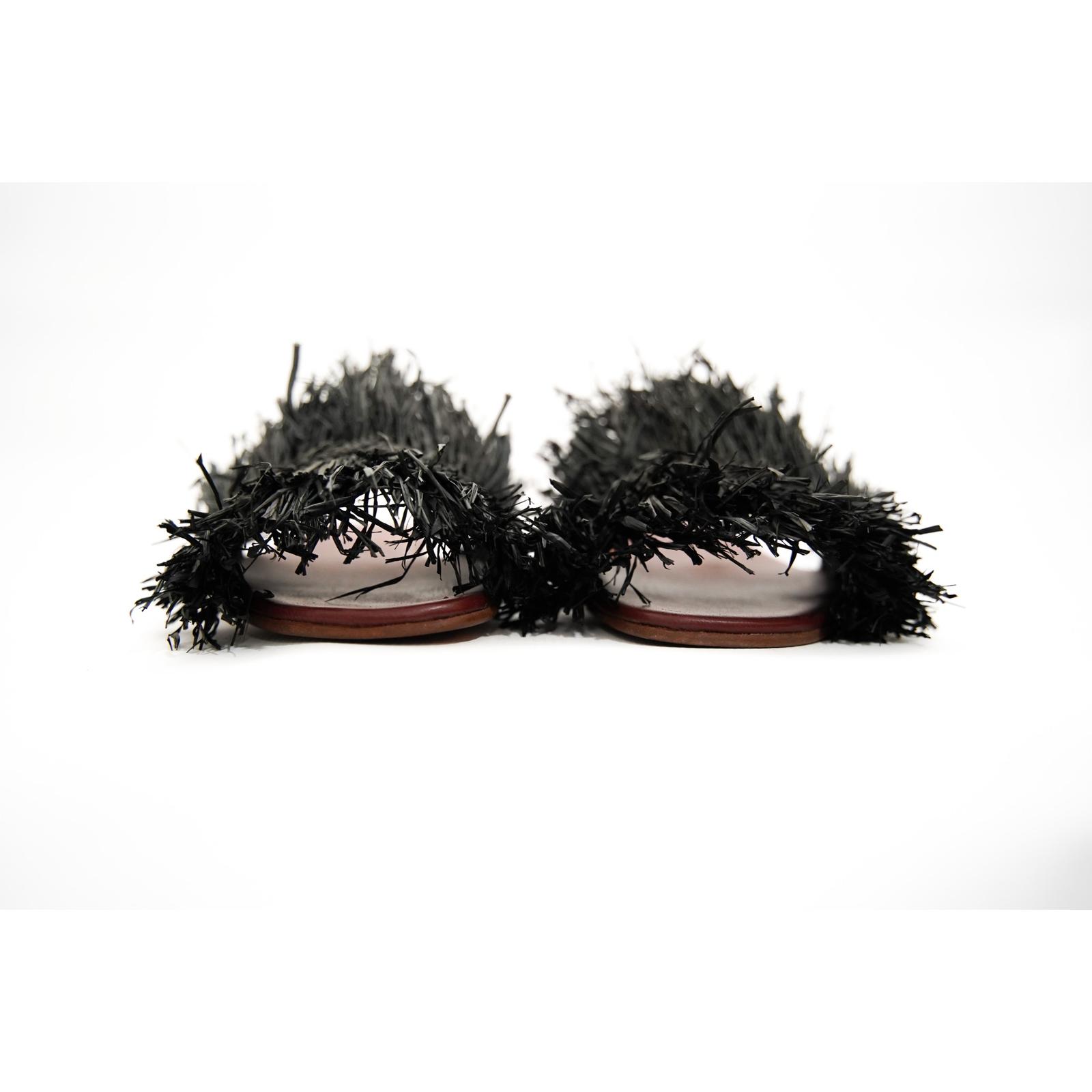 Handmade Moroccan Black Raffia Sandals