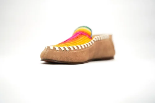 Handcrafted Moroccan Berber Moccasins – Beige with Vibrant Accents