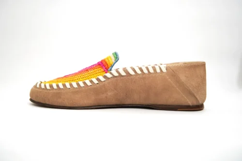 Handcrafted Moroccan Berber Moccasins – Beige with Vibrant Accents