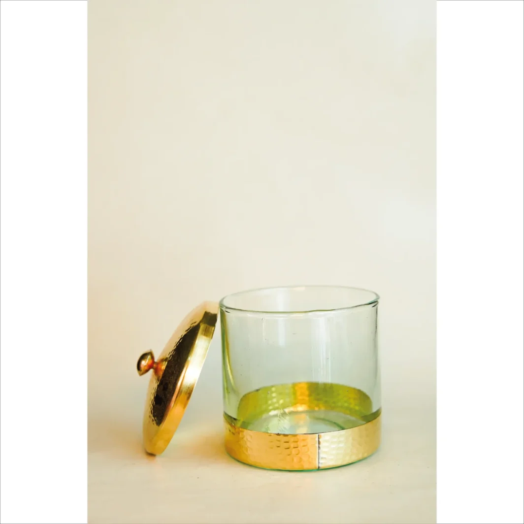 Moroccan Glass Candle Holder with Brass Lid – Elegant and Timeless