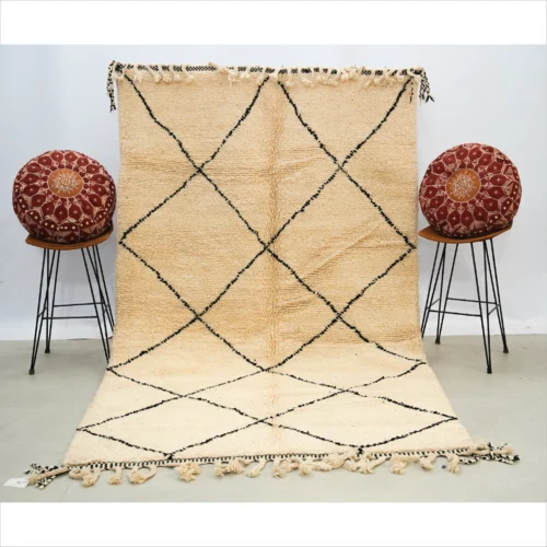 Elegant Moroccan Wool Rug with Minimalist Diamond Pattern