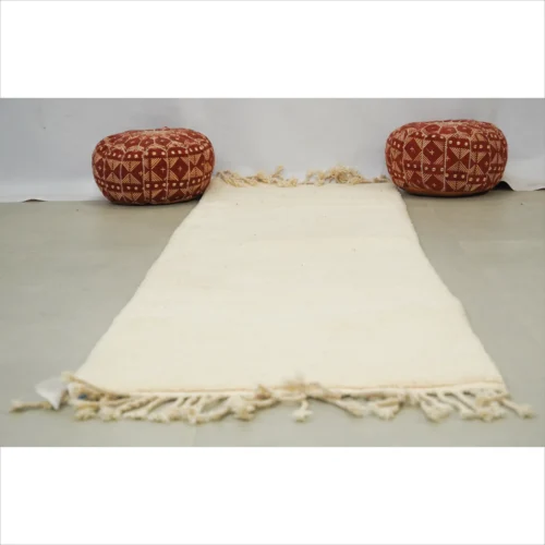 Tapis de course marocain authentique en laine - Finition crème naturelle