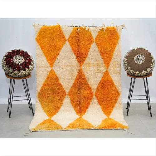 Vibrant Orange Diamond Berber Rug – Handwoven Masterpiece