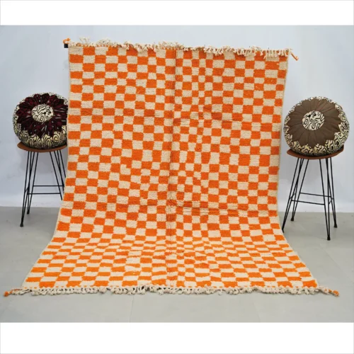 Vibrant Orange Checkerboard Berber Rug
