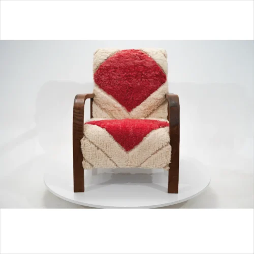 Handmade Moroccan Chair with Red and Cream Wool Upholstery