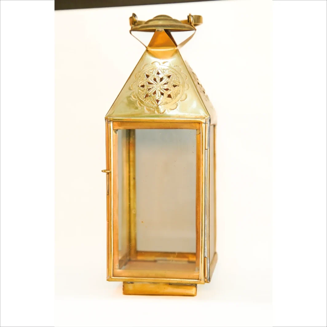 Handmade Moroccan Brass Lantern – Elegant Glass and Brass Design