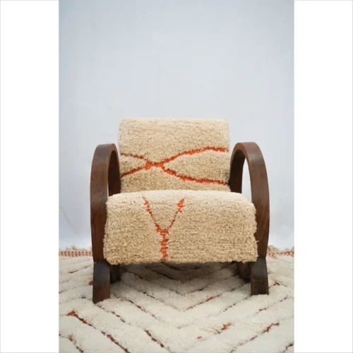 Handcrafted Wool Berber Chair with Orange Accents