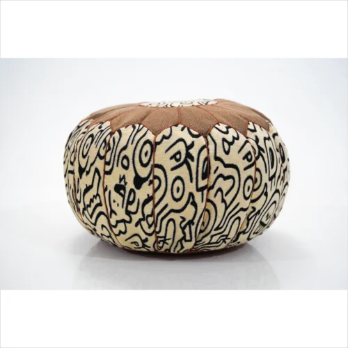 Handcrafted Moroccan Beige and Black Decorative Pouf