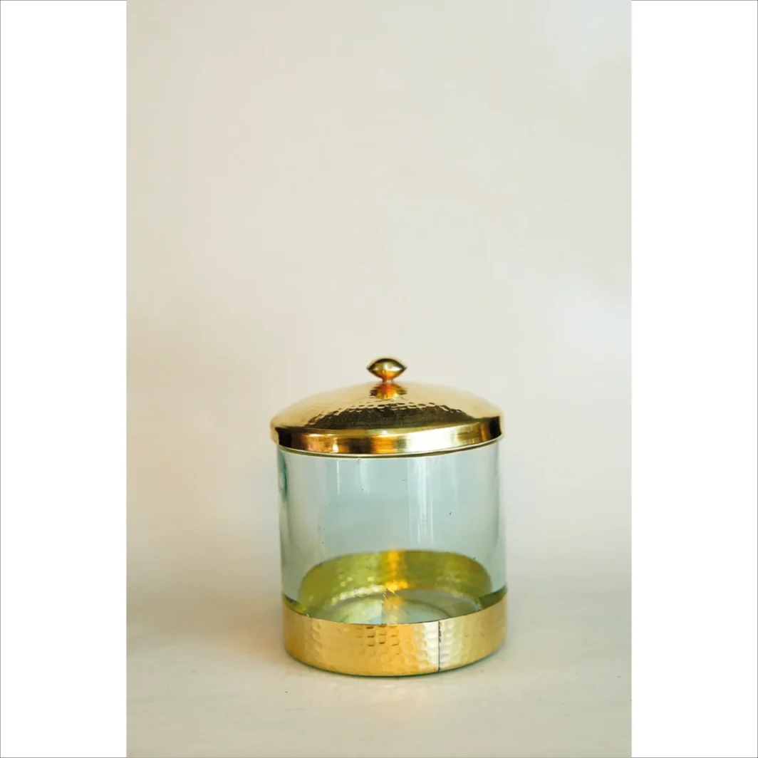 Moroccan Glass Candle Holder with Brass Lid – Elegant and Timeless