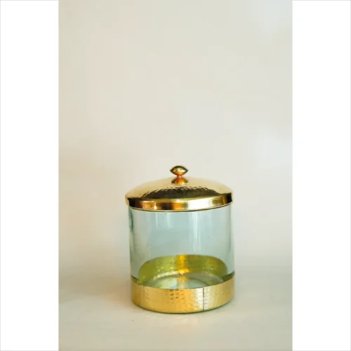 Moroccan Glass Candle Holder with Brass Lid – Elegant and Timeless