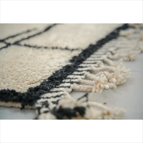 Handwoven Moroccan Wool Rug – Minimalist Black and Cream