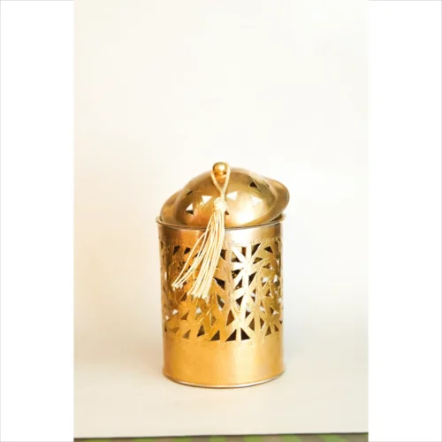 Moroccan Brass Candle Holder – Intricate Cutout Design with Tassel