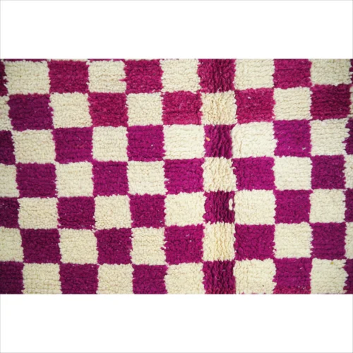 Bold Checkered Moroccan Wool Rug in Magenta and Ivory