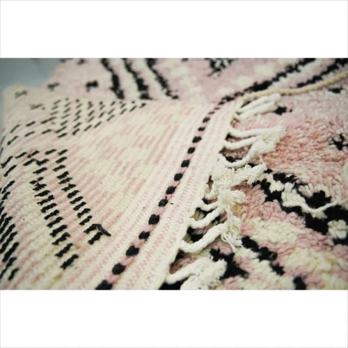 Handwoven Moroccan Wool Rug in Soft Pink and Black Diamond Pattern