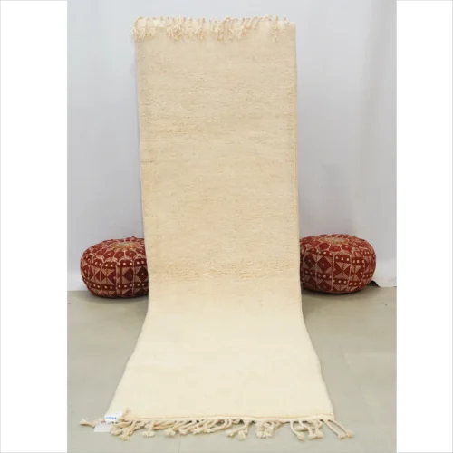 Tapis de course marocain authentique en laine - Finition crème naturelle