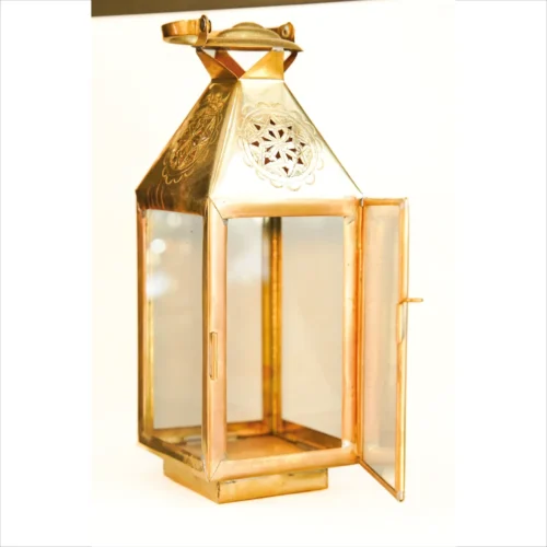 Handmade Moroccan Brass Lantern – Elegant Glass and Brass Design