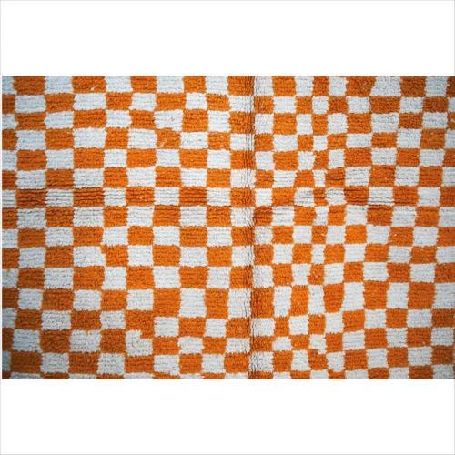 Vibrant Orange Checkerboard Berber Rug