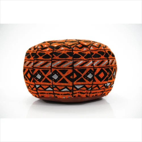 Orange and Black Geometric Handwoven Pouf