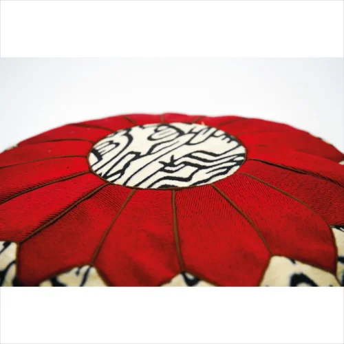 Red and Black Handwoven Geometric Pouf