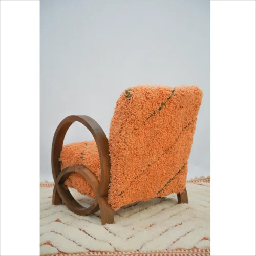 Handcrafted Moroccan Wool Accent Chair in Earthy Orange Tones