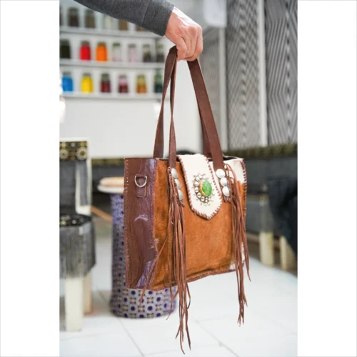 Handcrafted Cowhide Leather Tote with Decorative Fringes