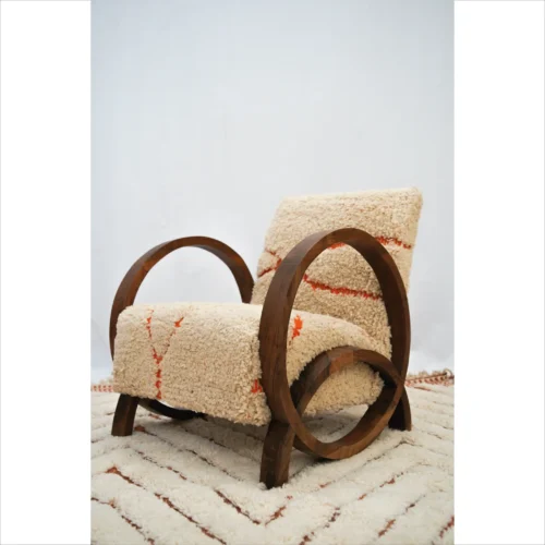 Handcrafted Wool Berber Chair with Orange Accents