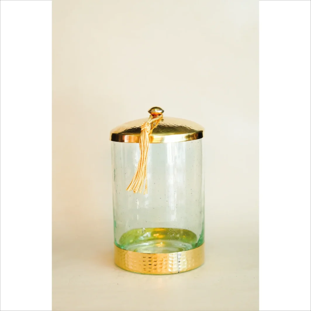 Moroccan Glass Candle Holder with Brass Lid – Elegant and Timeless