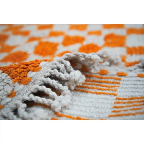 Vibrant Orange Checkerboard Berber Rug