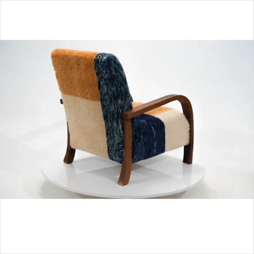 Handcrafted Patchwork Armchair with Vibrant Wool Upholstery
