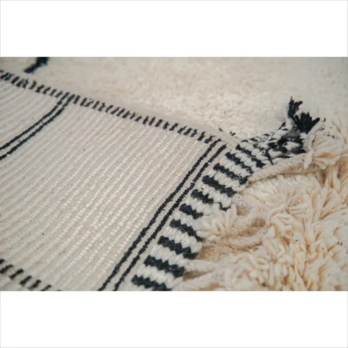 Tapis marocain en laine tissé à la main - Minimaliste noir et crème