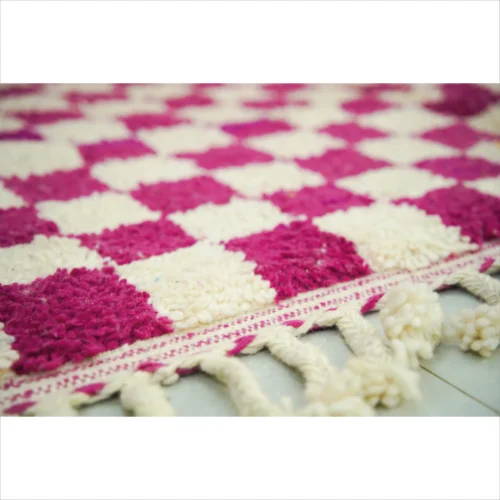 Bold Checkered Moroccan Wool Rug in Magenta and Ivory