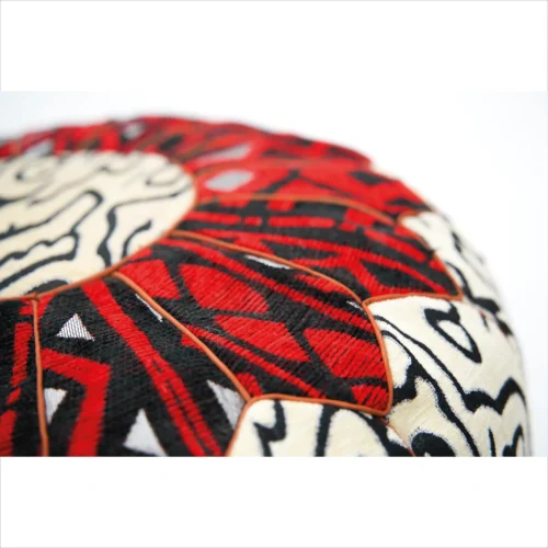 Red and Black Handcrafted Pouf with Tribal Design