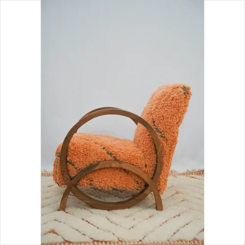 Handcrafted Moroccan Wool Accent Chair in Earthy Orange Tones