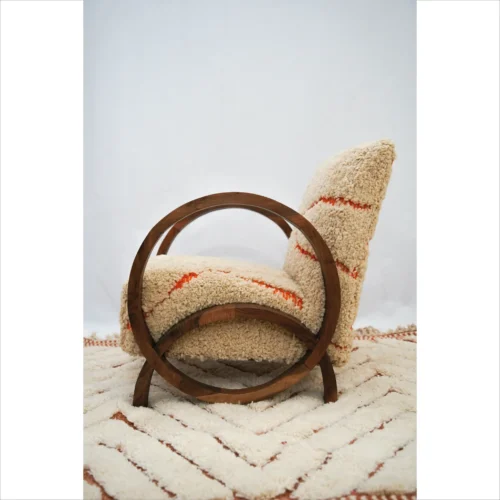 Handcrafted Wool Berber Chair with Orange Accents