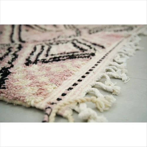 Handwoven Moroccan Wool Rug in Soft Pink and Black Diamond Pattern
